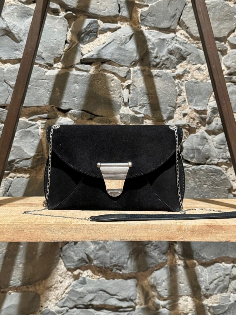 Céline 2016 Black Suede Envelope Clutch Chain Bag